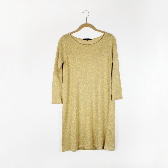 Tibi Long Sleeve Dress Gold Sparkle Glitter Metallic Pullover Womens Size Small - Picture 2 of 9